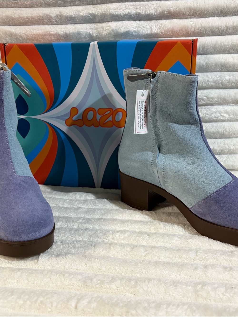 Lazo Two-Tone Lavender & Light Blue Suede Ankle Boots 9M